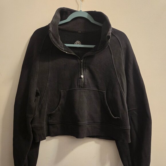 Lululemon Scuba Oversized Funnel Neck Half Zip Crop Sweatshirt Black - Picture 1 of 11